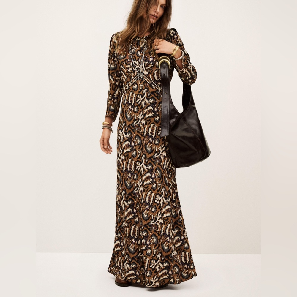 ba&sh Onoa Patterned Midaxi Dress Yellow Ochre Size L